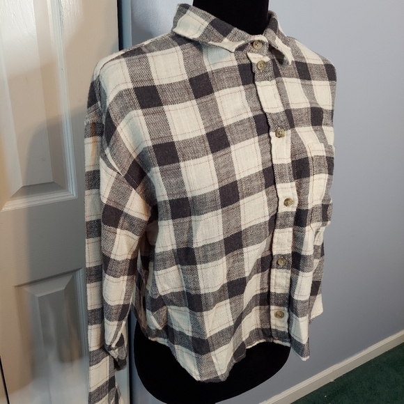 American Eagle Plaid Cropped Button-Down Top Size Medium - Picture 1 of 11